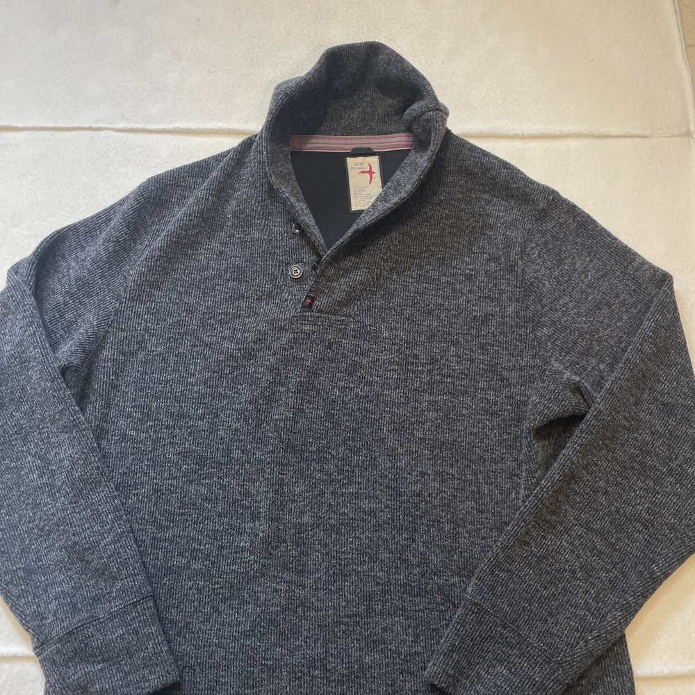 Relwen Thermal Rib Shawl Collar Sweater Mens Size 2XL 2 Button Dark Gray